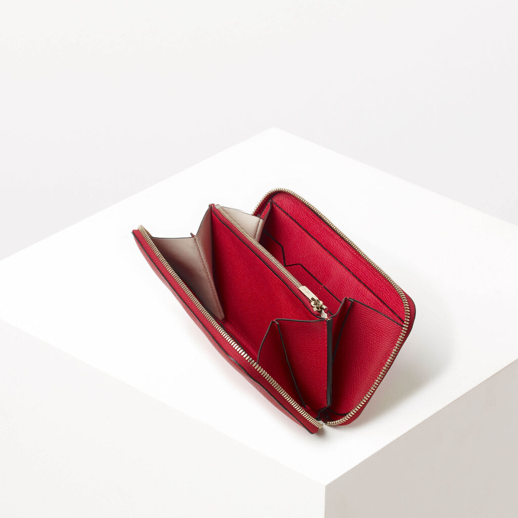 Valextra Portafoglio con zip in Pelle Rossa | Valextra Zip Around Flash Sale