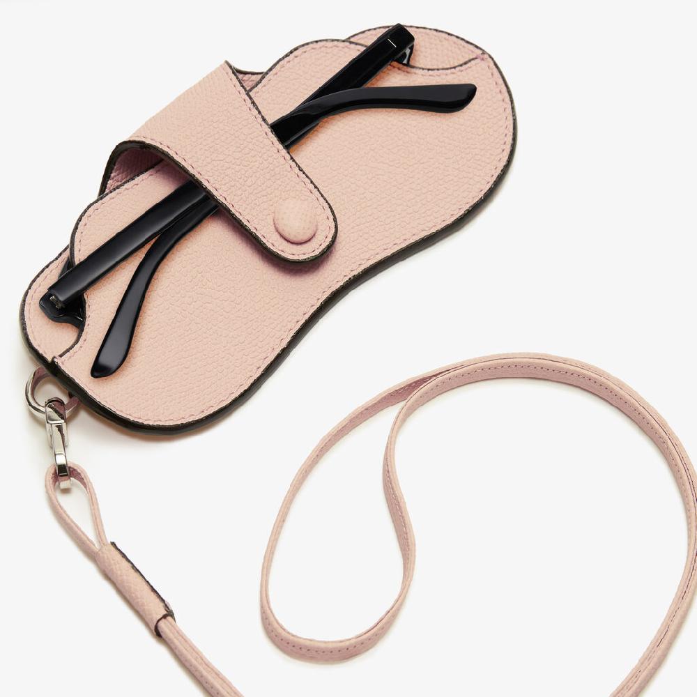 Valextra Porta Occhiali con Tracolla | Pelle di vitello Millepunte | Rosa Bonne Mine | Valextra Black Friday