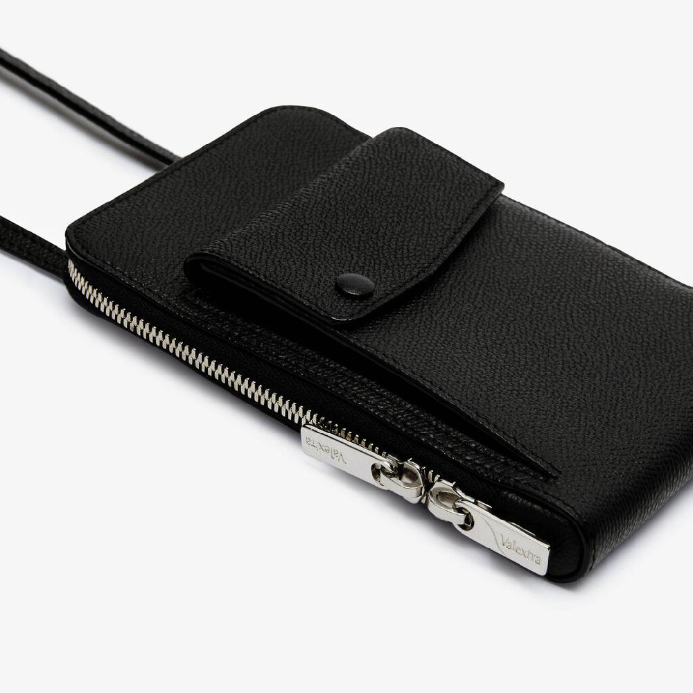 Valextra Porta telefono a tracolla in Pelle Nera di Lusso | Valextra Pocket Offerta temporanea