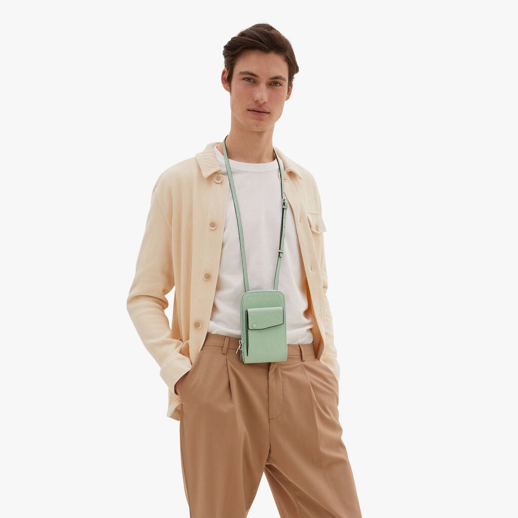 Valextra Porta telefono in Pelle Verde Acqua | Valextra Pocket Offerte esclusive