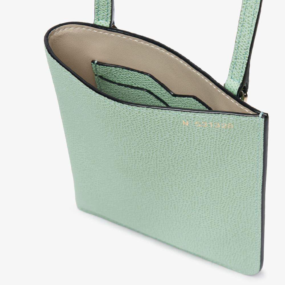 Valextra Portafoglio in Pelle Verde Acqua con tracolla | Valextra Soft Fino al 65% di sconto
