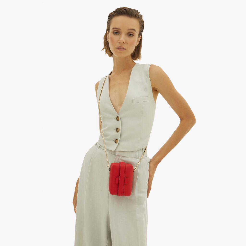 Valextra Borsa a tracolla Nano minimal in Pelle Rossa | Valextra Tric Trac Italy