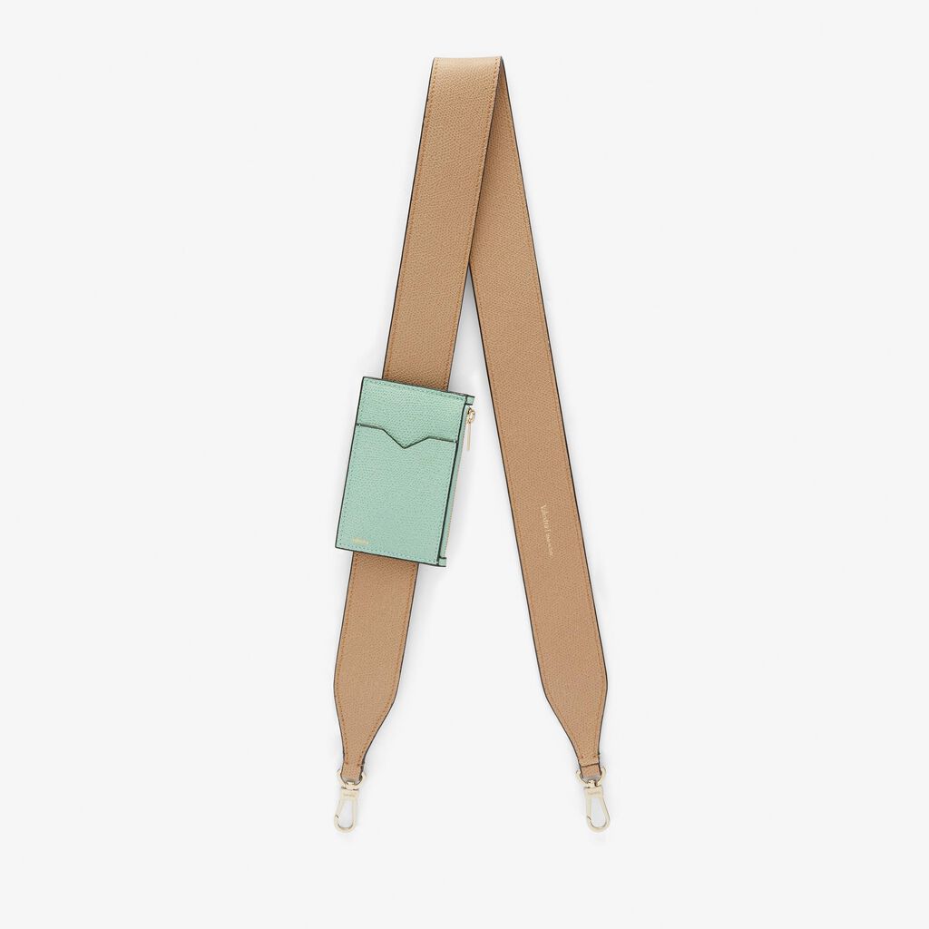 Valextra Tracolla con portacarte in Pelle Beige e Verde | Valextra Pezzi Unici