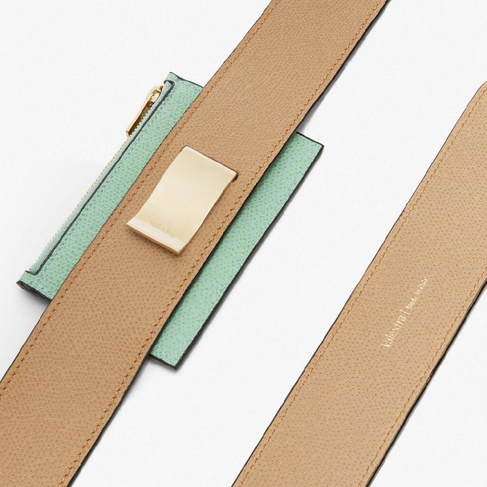 Valextra Tracolla con portacarte in Pelle Beige e Verde | Valextra Pezzi Unici