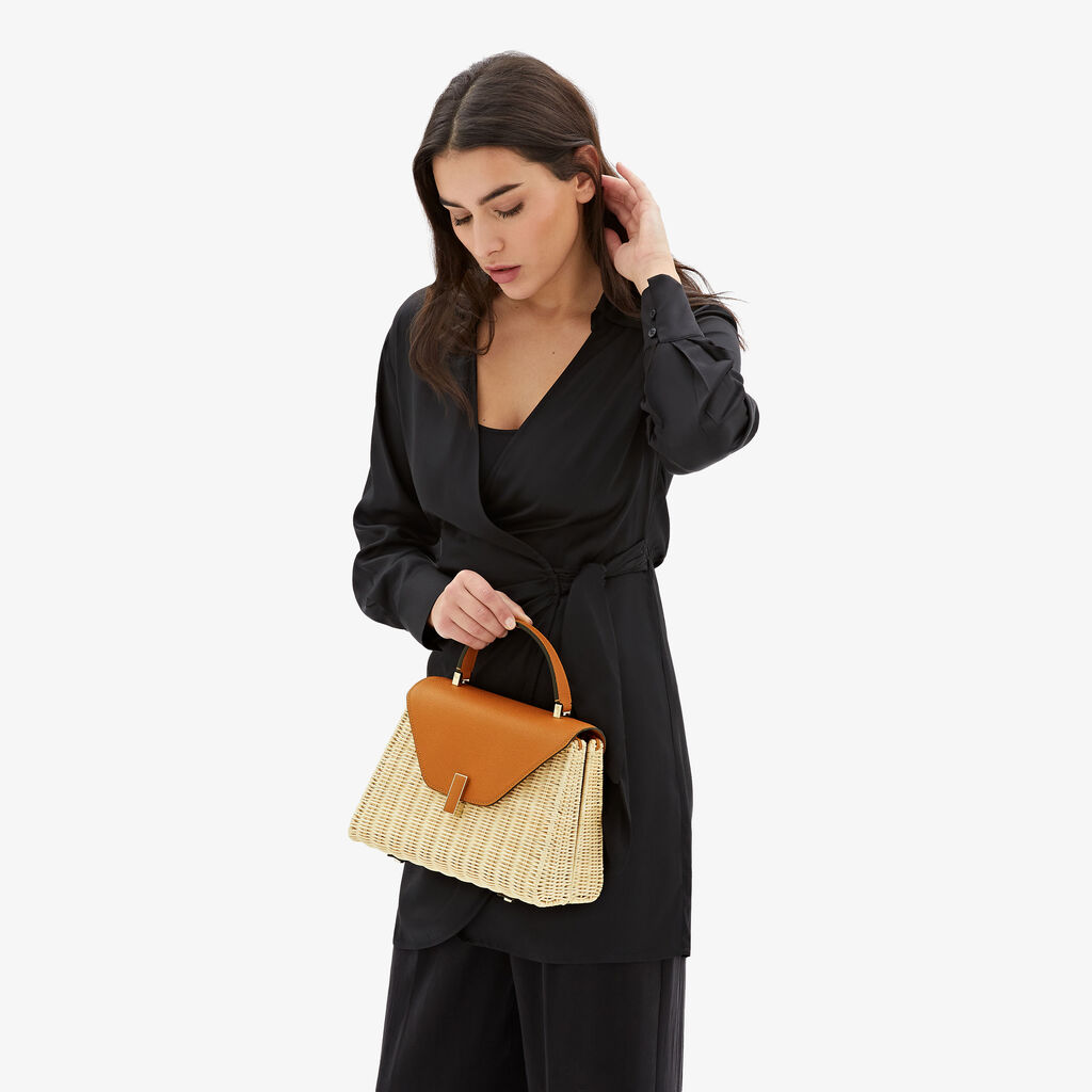 Valextra Borsa a mano Donna in Vimini e Pelle Arancione | Valextra Iside Soddisfazione Garantita