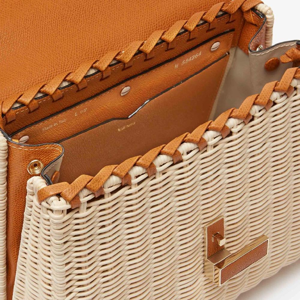 Valextra Borsa a mano Donna in Vimini e Pelle Arancione | Valextra Iside Soddisfazione Garantita
