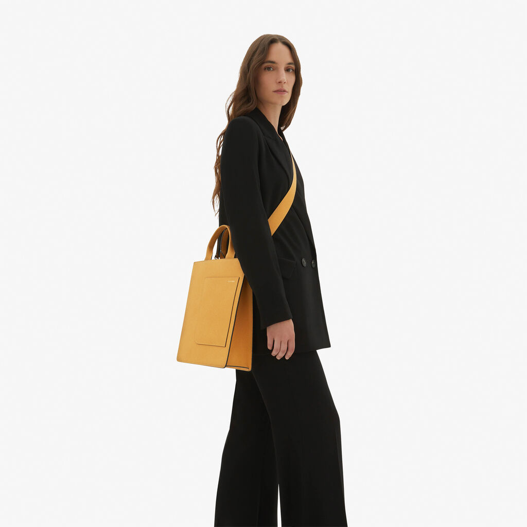 Valextra Tote bag con tracolla Mini in Pelle arancio-giallo | Valextra Boxy Saldi
