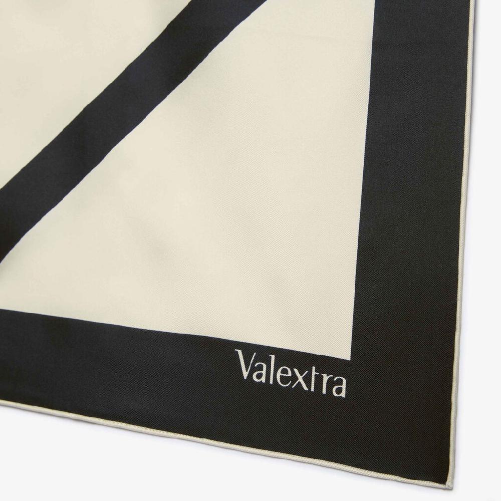 Valextra Foulard quadrato per borse in Seta Bianca e Nera | Valextra Saldi Di Fabbrica
