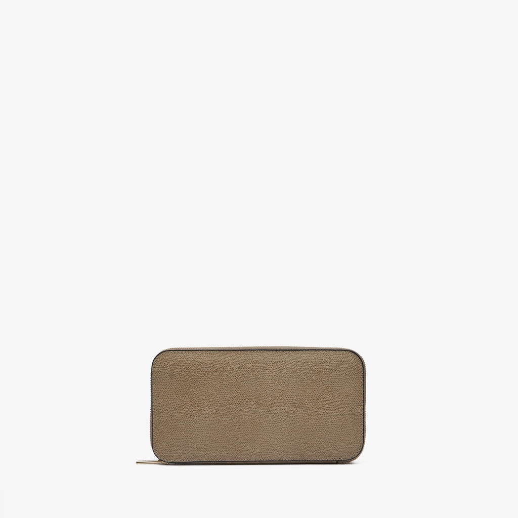 Valextra Portafoglio con zip in Pelle Marrone Tortora | Valextra Zip Around ACQUISTA ORA