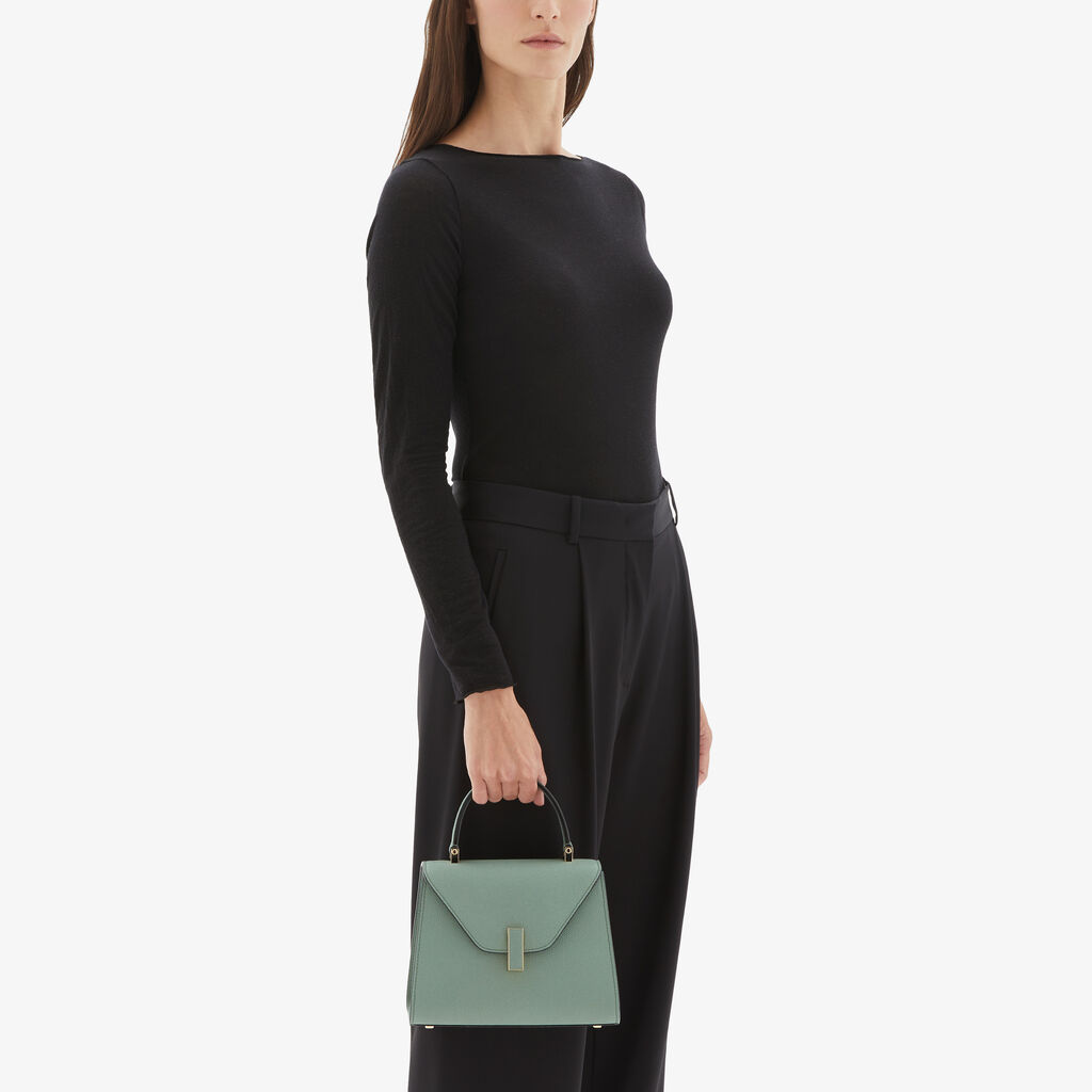 Valextra Borsa a Mano Iside Mini | Pelle di vitello Millepunte | Verde Eucalipto | Valextra Discount Store per i nuovi prodotti
