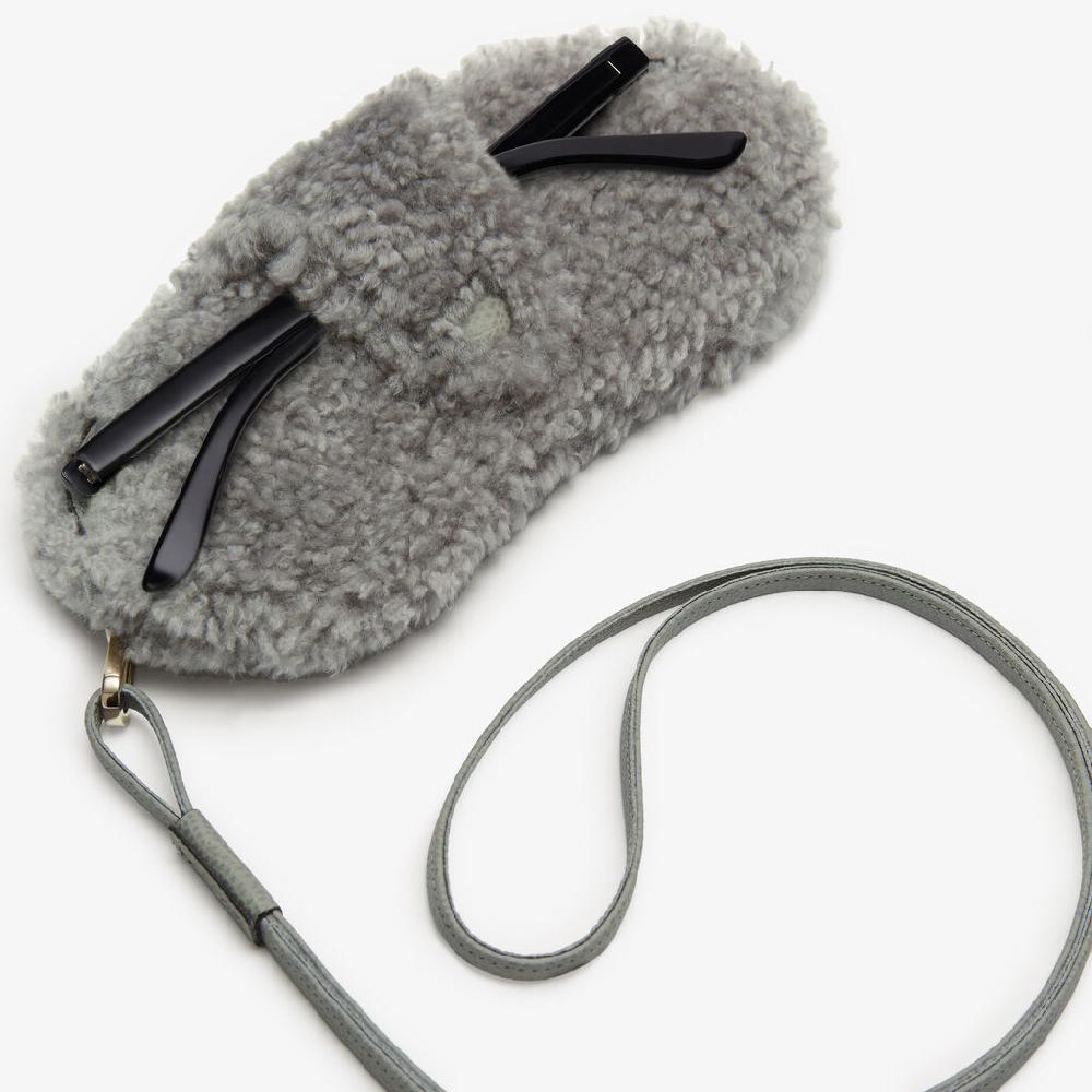Valextra Custodia porta occhiali di Lusso in Shearling Grigia Italy