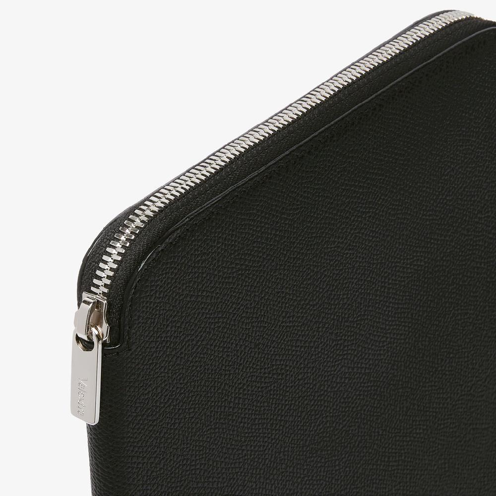Valextra Cartella per Scrittura con Zip A5 | Pelle di vitello Millepunte | Nero | Valextra Nuovo