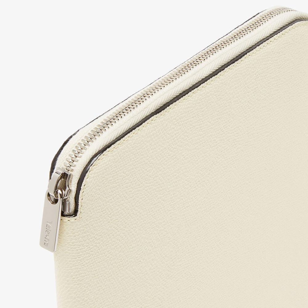 Valextra Cartella per Scrittura con Zip A5 | Pelle di vitello Millepunte | Bianco Pergamena | Valextra Qualità