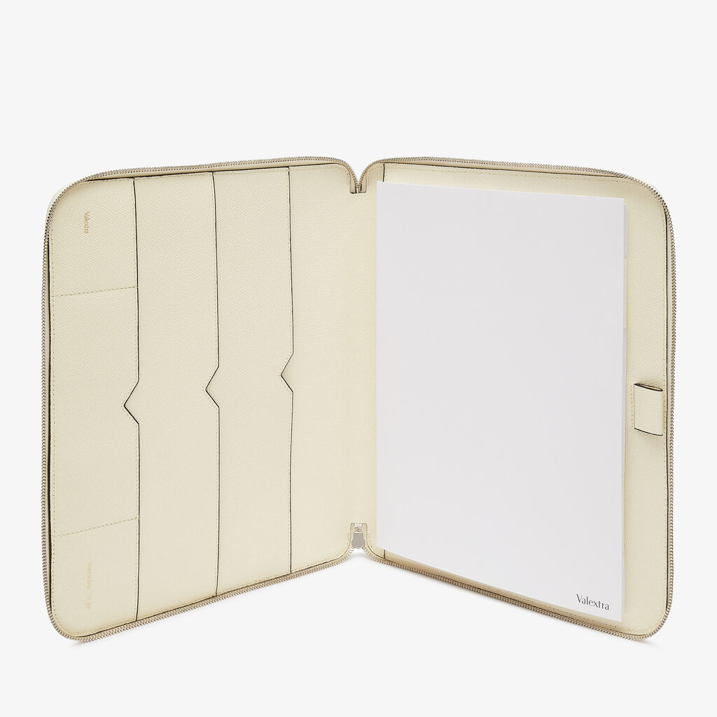 Valextra Cartella per Scrittura con Zip A4 | Pelle di vitello Millepunte | Bianco Pergamena | Valextra Promozione Limitata