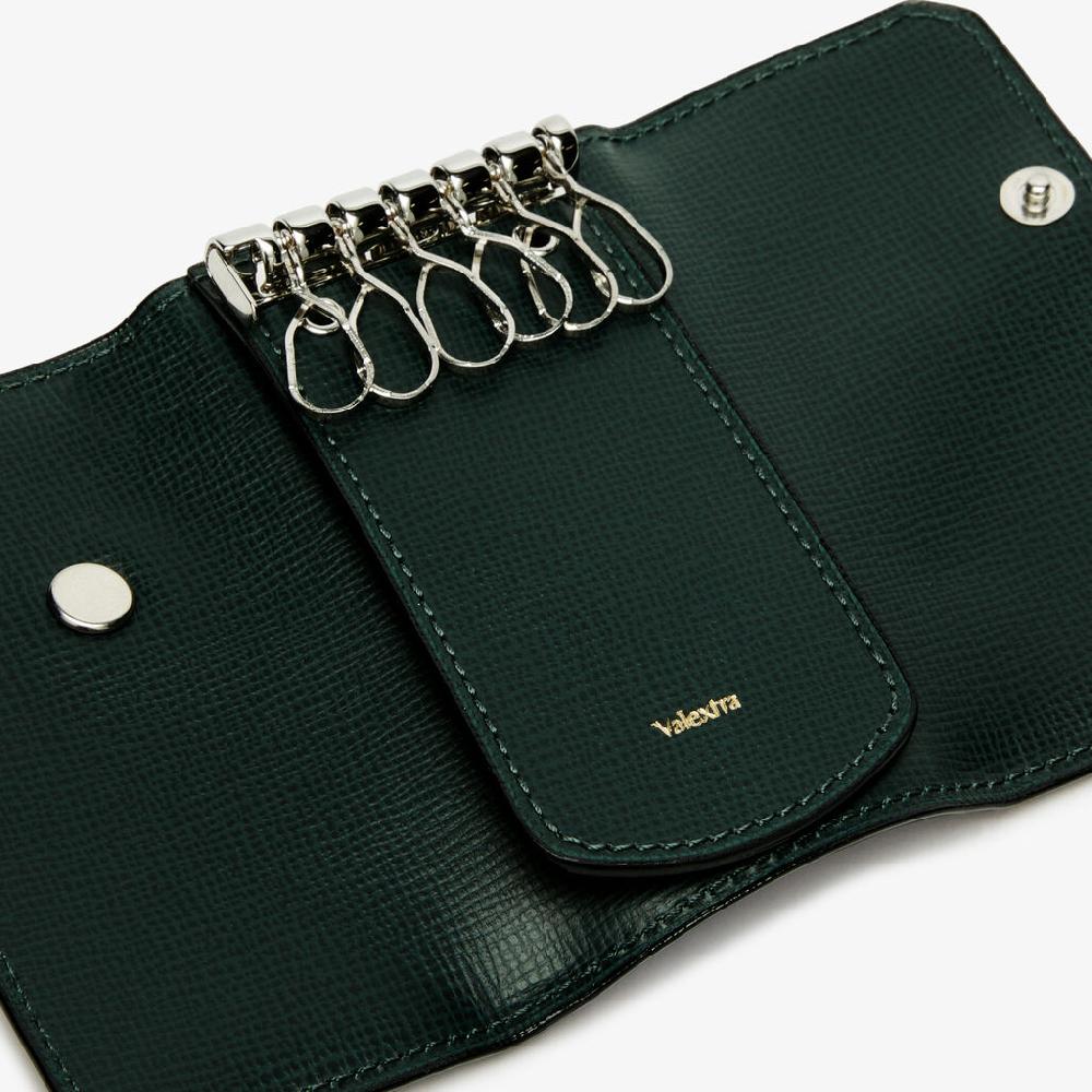 Valextra Portachiavi in Pelle Verde con bottone | Valextra Tric Trac Outlet