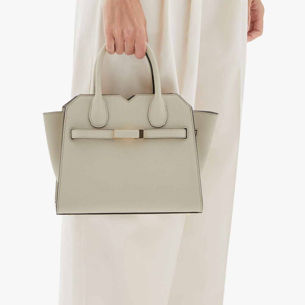 Valextra Borsa a Due Manici Milano Mini | Pelle di vitello Millepunte Soft | Grigio Lino | Valextra Negozio