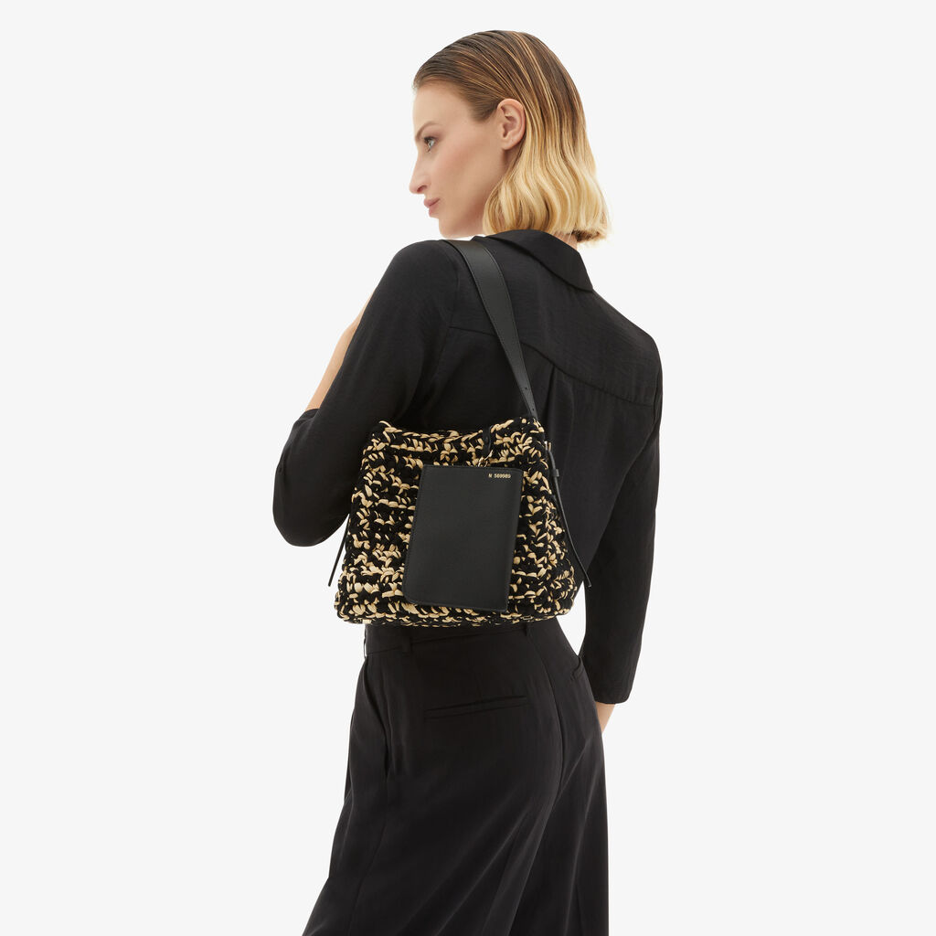 Valextra Borsa a secchiello Donna Nera e Beige in Rafia e Cotone | Valextra In Saldo