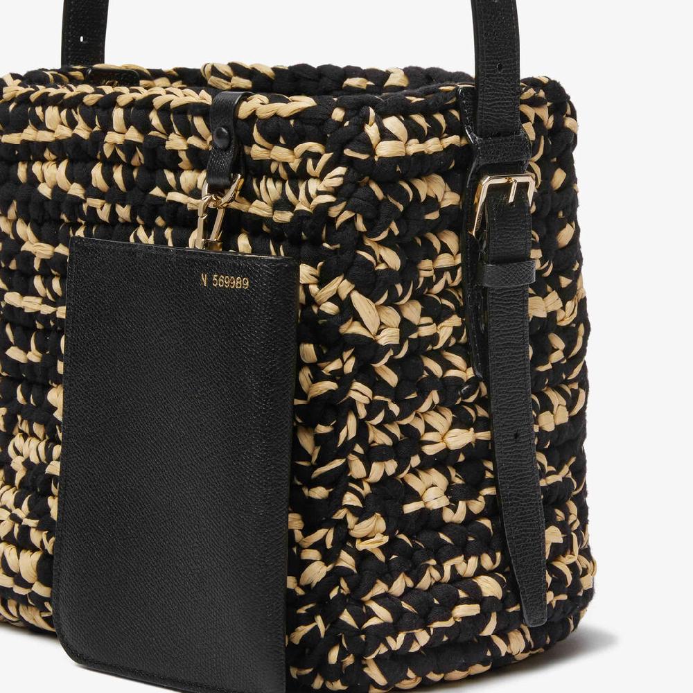 Valextra Borsa a secchiello Donna Nera e Beige in Rafia e Cotone | Valextra In Saldo
