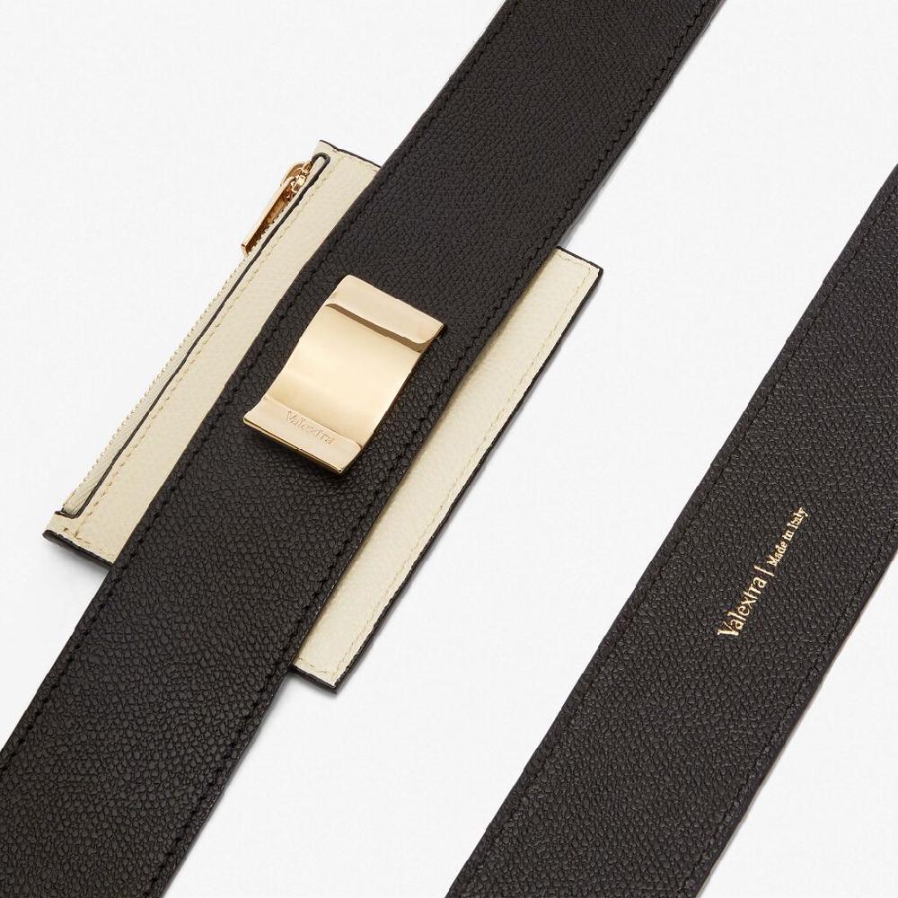 Valextra Tracolla con portacarte in Pelle Nera e Bianca | Valextra Moda