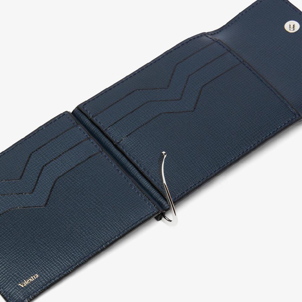 Valextra Portafoglio elegante in Pelle Blu con ferma soldi | Valextra Shopping online