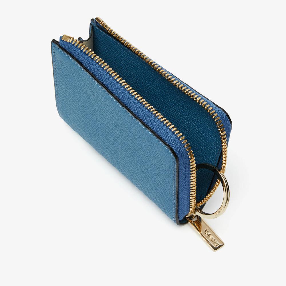 Valextra Portachiavi chiuso con zip in Pelle Blu Cobalto | Valextra Zip Around Offerta natalizia