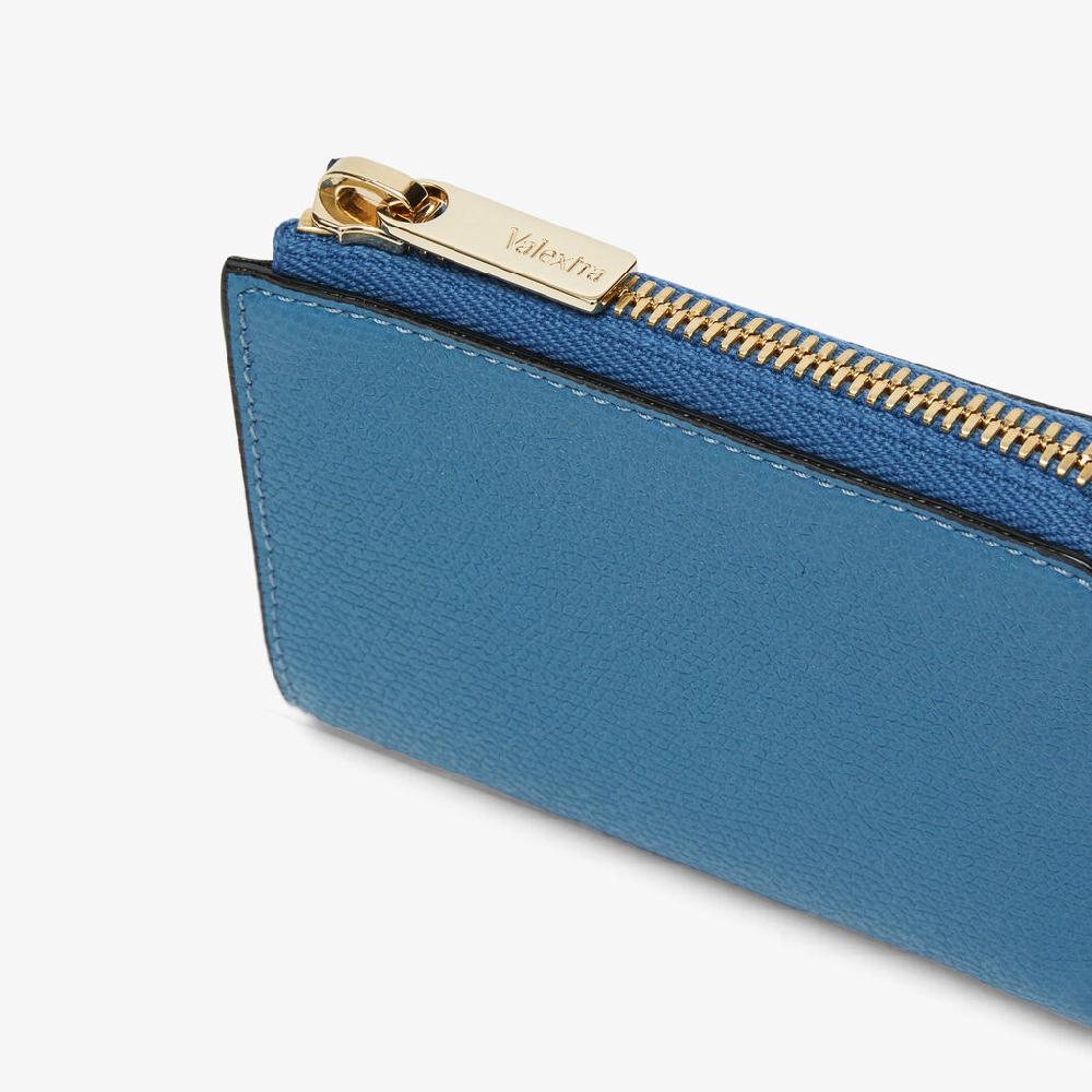 Valextra Portachiavi chiuso con zip in Pelle Blu Cobalto | Valextra Zip Around Offerta natalizia