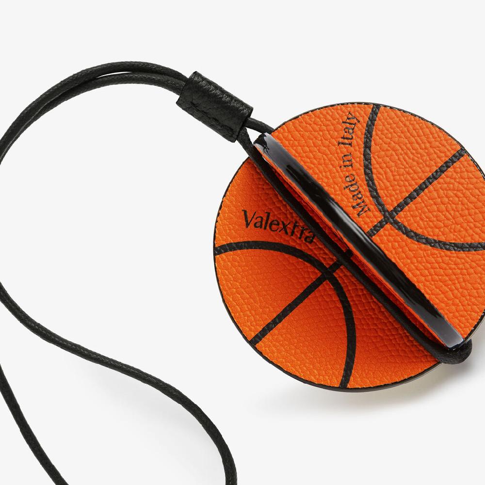 Valextra Charm palla da bascket in Pelle Arancione e Nera | Valextra Offerta migliore