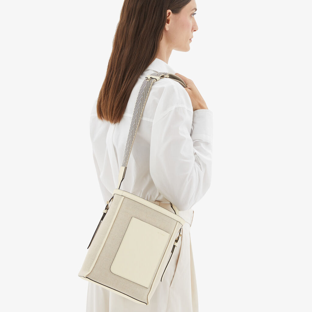 Valextra Borsa a secchiello da Donna in Tela Bianca e Beige | Valextra Soft Latest stili