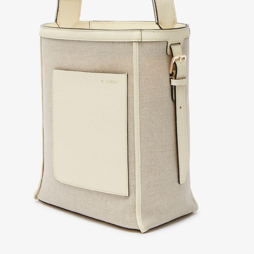 Valextra Borsa a secchiello da Donna in Tela Bianca e Beige | Valextra Soft Latest stili