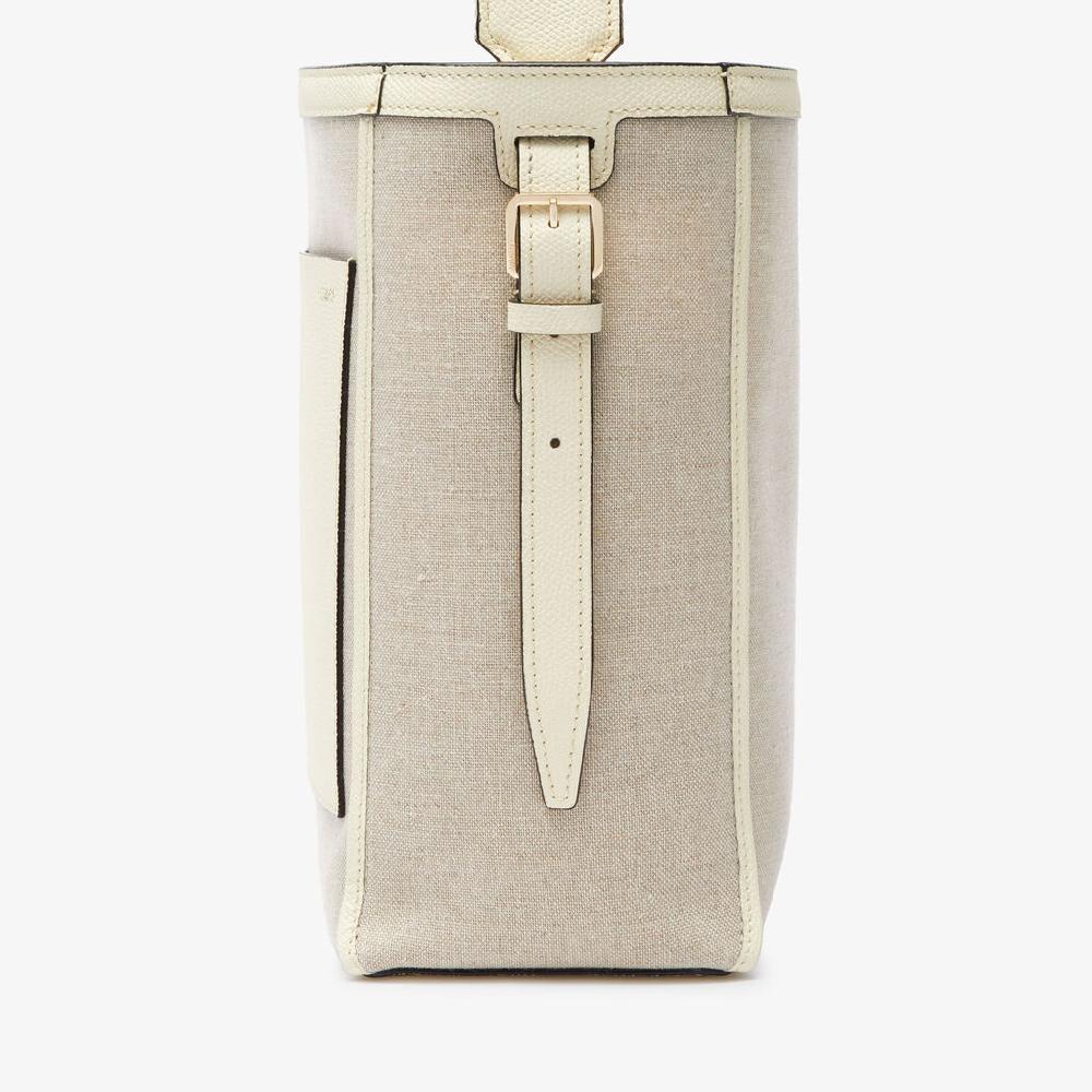 Valextra Borsa a secchiello da Donna in Tela Bianca e Beige | Valextra Soft Latest stili