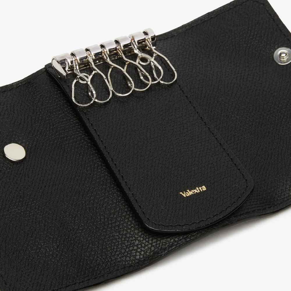 Valextra Portachiavi in Pelle Nera con bottone | Valextra Tric Trac Enormi sconti