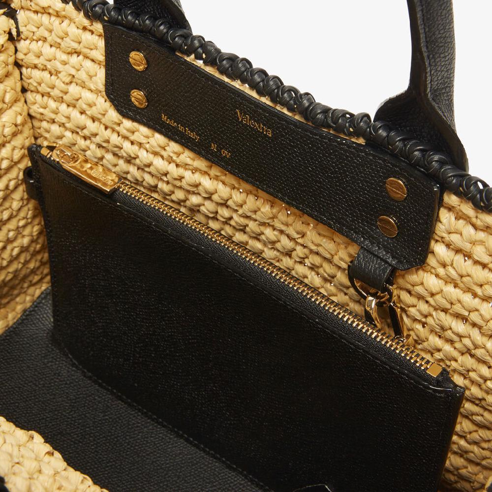 Valextra Borsa tote Mini da Donna in Rafia Beige e Nera | Valextra Nuovo