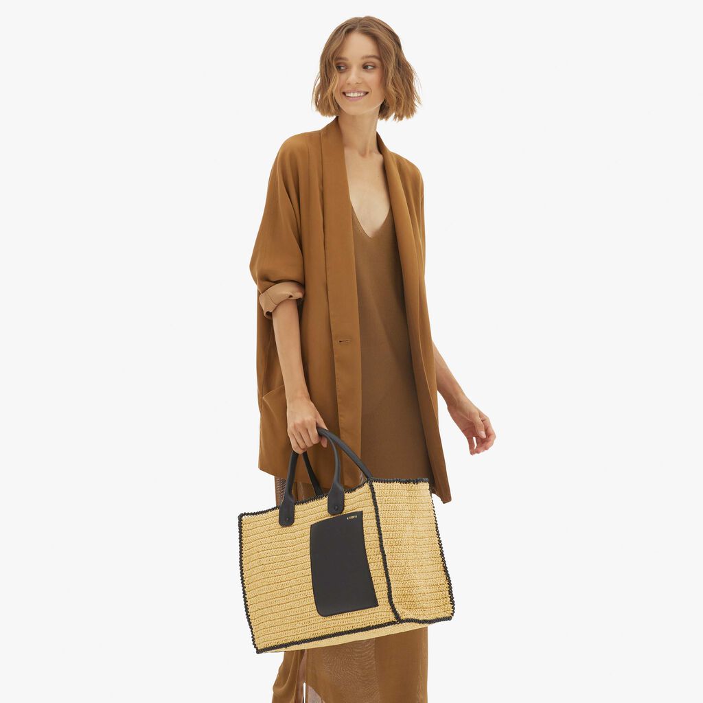 Valextra Borsa tote Grande da Donna in Rafia Beige e Nera | Valextra Qualità