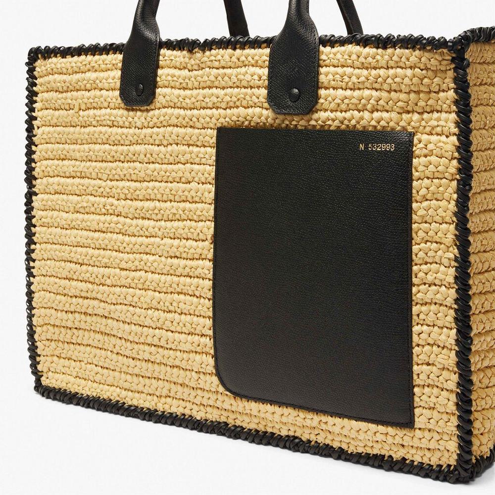 Valextra Borsa tote Grande da Donna in Rafia Beige e Nera | Valextra Qualità