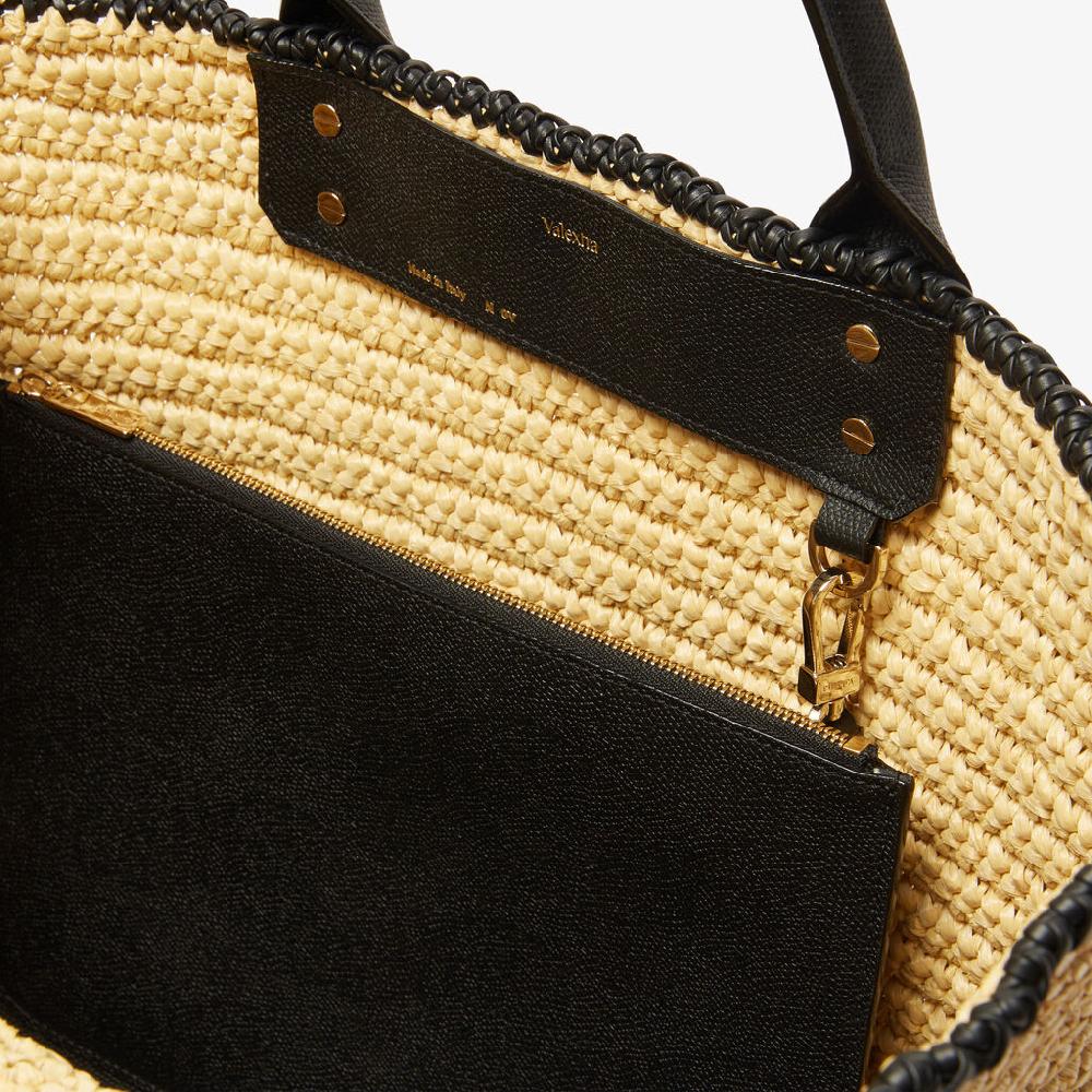 Valextra Borsa tote Grande da Donna in Rafia Beige e Nera | Valextra Qualità