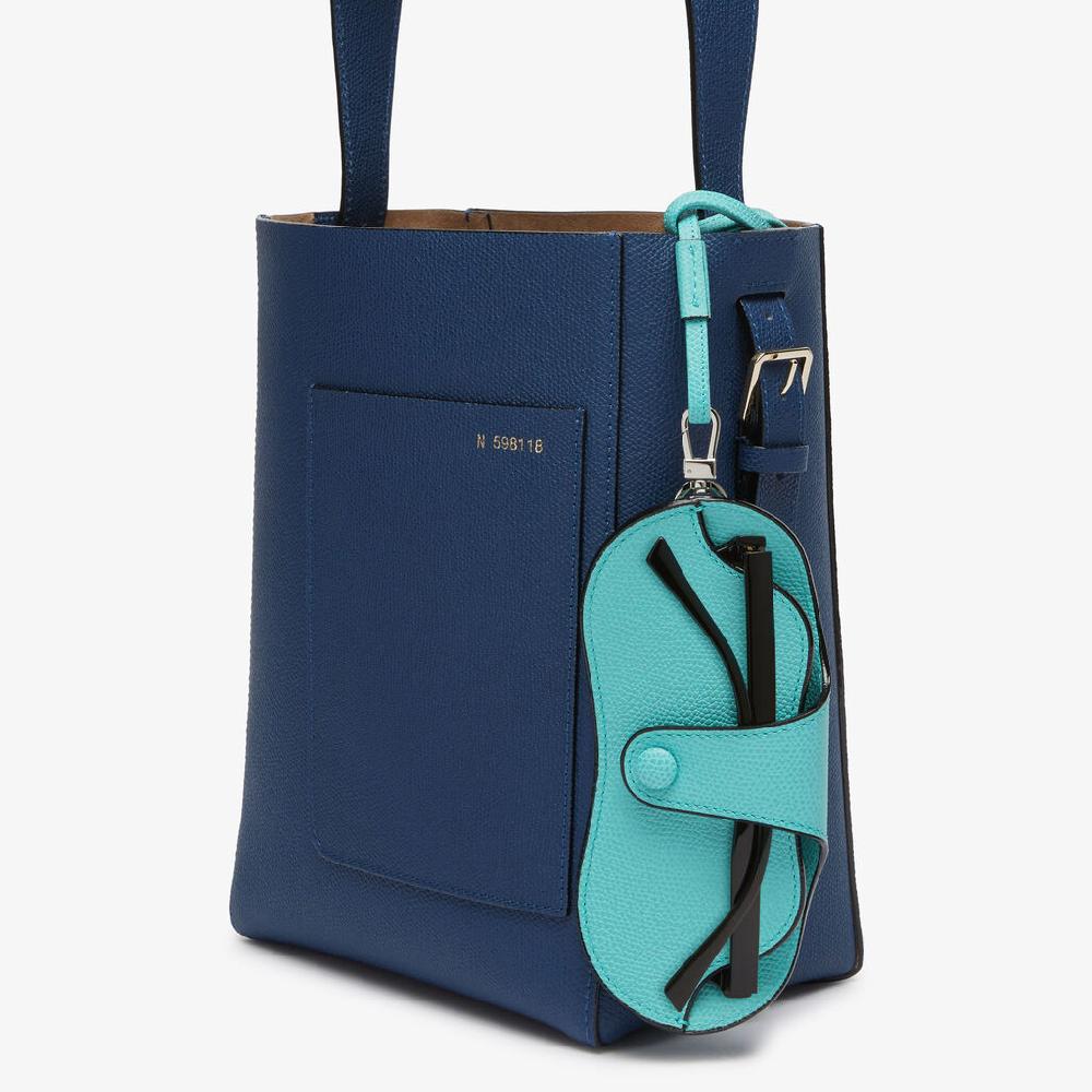 Valextra Porta occhiali con tracolla di Lusso in Pelle Azzurra | Valextra Qualità Garantita
