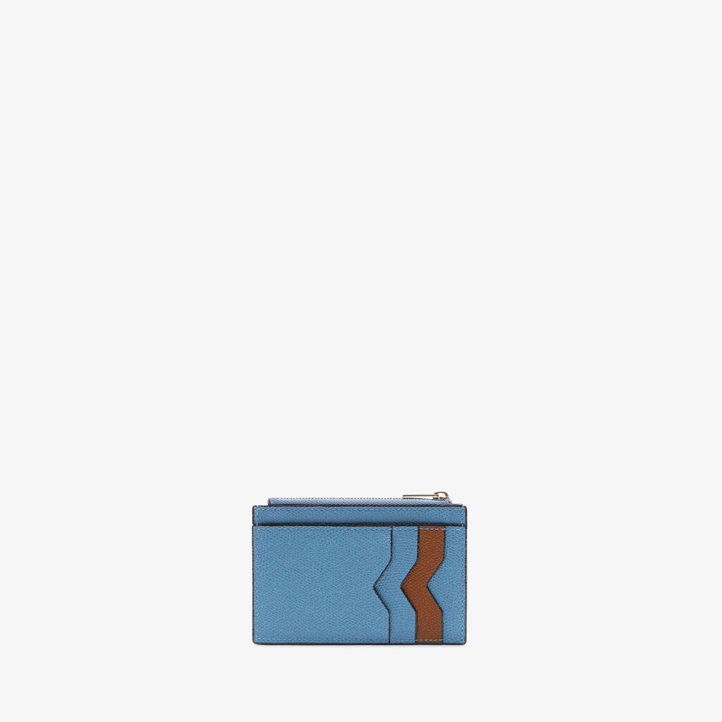 Valextra Porta carte con zip di Lusso in Pelle Blu e Marrone | Valextra Consegna Veloce
