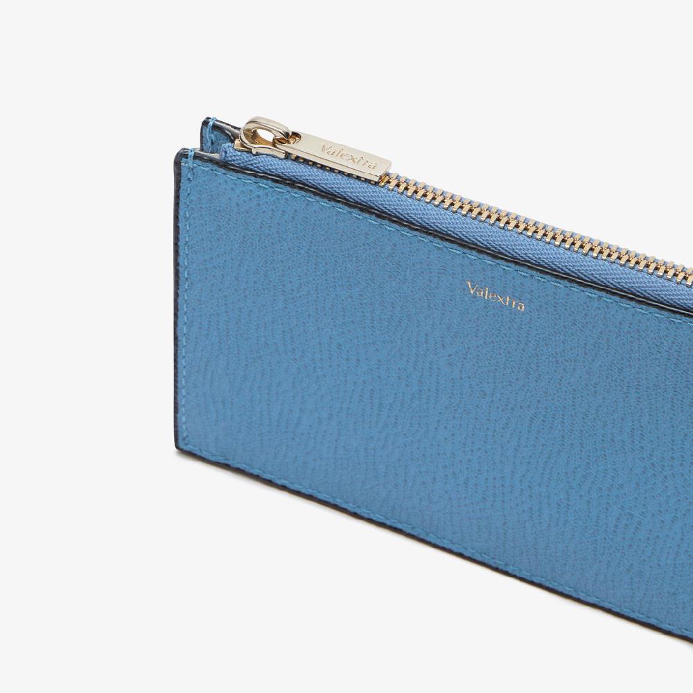 Valextra Porta carte con zip di Lusso in Pelle Blu e Marrone | Valextra Consegna Veloce