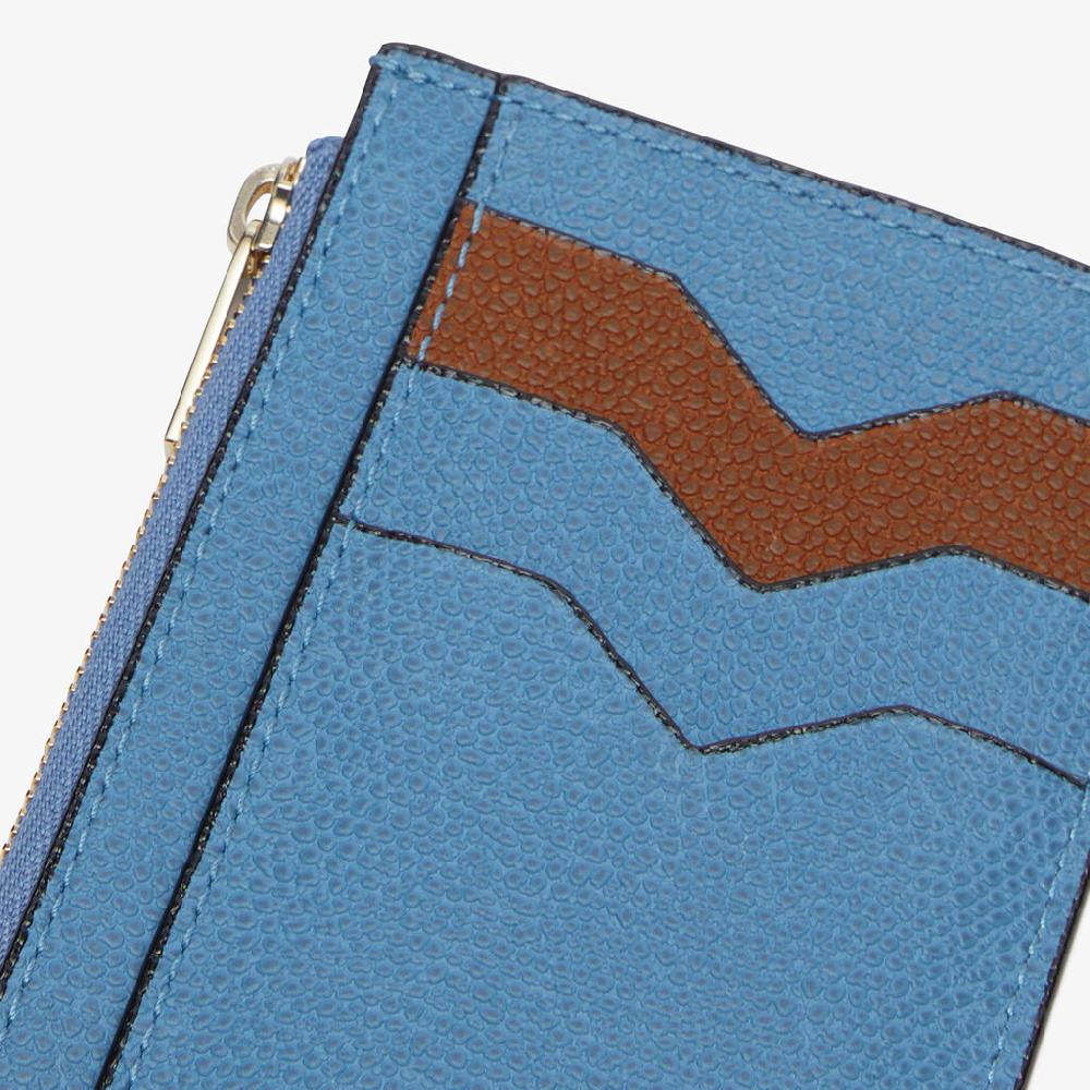 Valextra Porta carte con zip di Lusso in Pelle Blu e Marrone | Valextra Consegna Veloce
