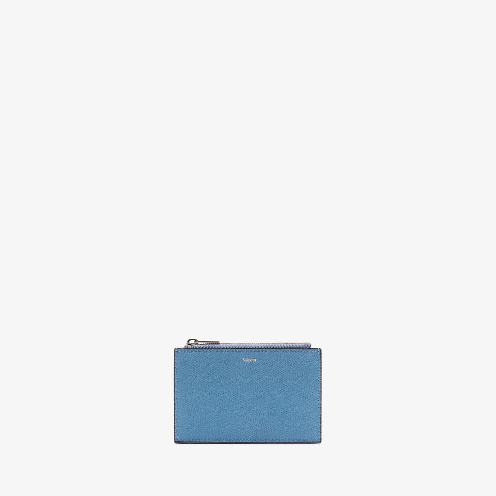 Valextra Porta carte con zip di Lusso in Pelle Blu e Marrone | Valextra Consegna Veloce
