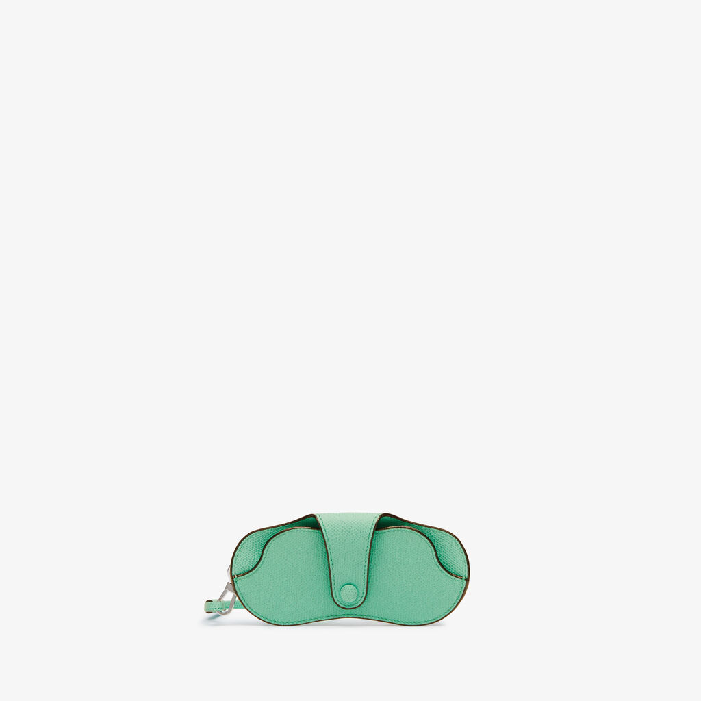 Valextra Porta Occhiali Con Tracolla | Pelle di vitello Millepunte | Verde LatteMenta | Valextra Promozione Limitata