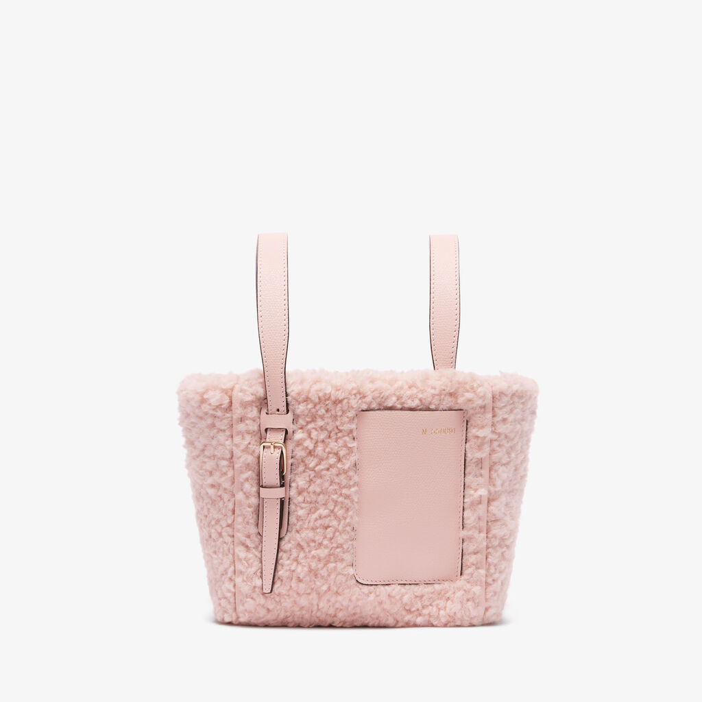 Valextra Borsa a Secchiello Bouclè Micro | Tessuto e pelle | Rosa Peonia | Valextra Spedizione gratuita