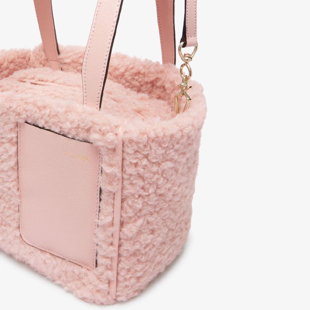 Valextra Borsa a Secchiello Bouclè Micro | Tessuto e pelle | Rosa Peonia | Valextra Spedizione gratuita